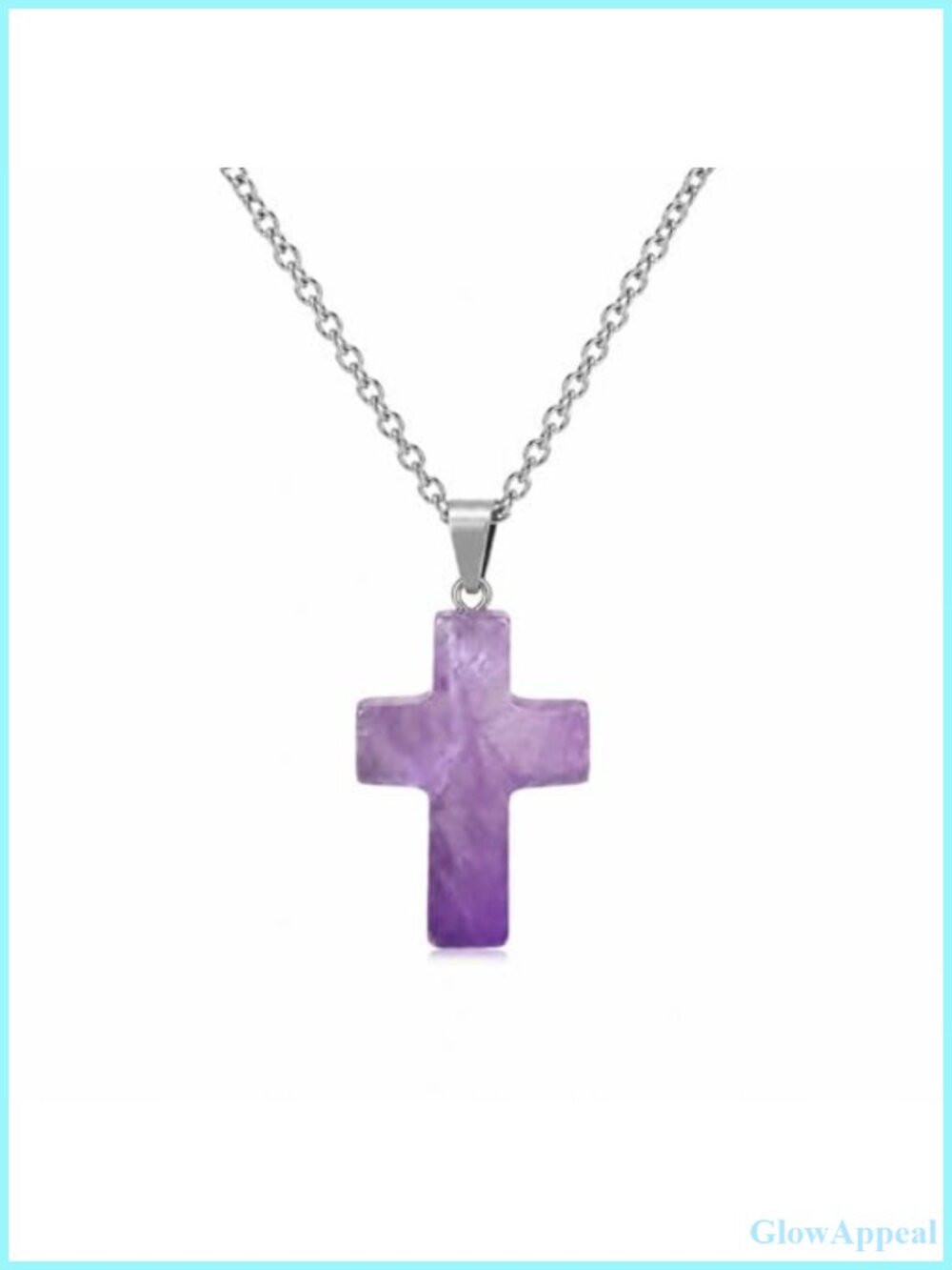 Natural Amethyst Cross Pendant Necklace Cable Chain 60cm Gemstone